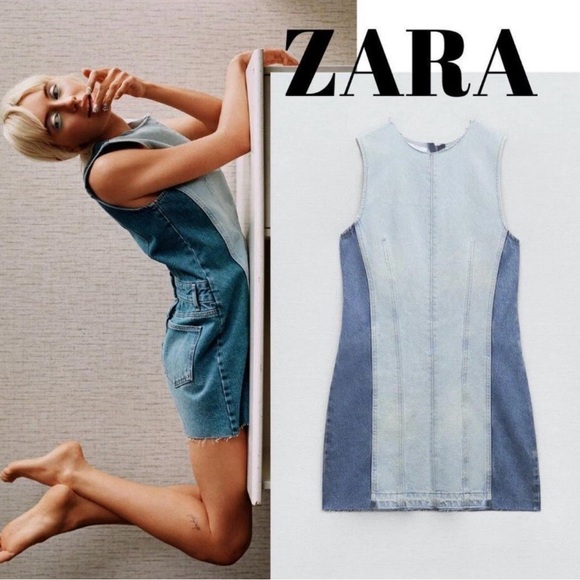 Zara Dresses & Skirts - Zara Light Blue Denim Mini Dress XS Excellent